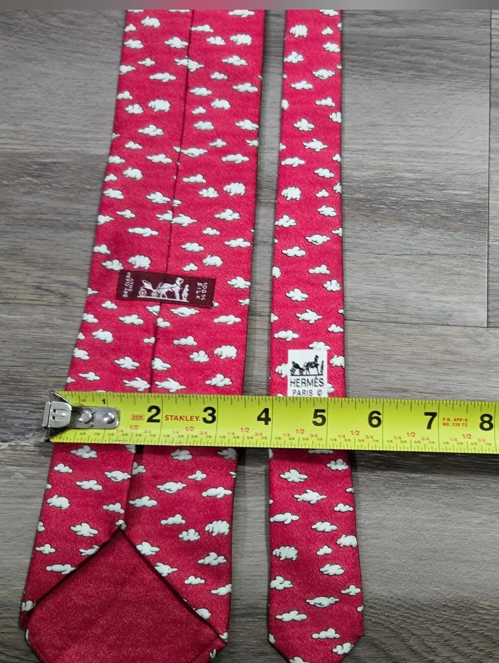Vintage Hermes Paris Red Silk Necktie Cloud Bunny Rabbit Pattern France 7853 UA
